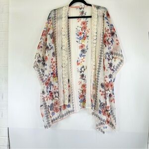 Maurices Floral Sheer Kimono with Crochet Trim Size S/M Boho Fairy Cottage